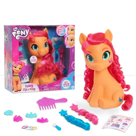 My Little Pony Sunny Starscout Styling Head, Color Change, 14-Pieces Include Wear and Share Accessories, Pink, Hair Styling for Kids, Kids Toys for Ages 3 Up