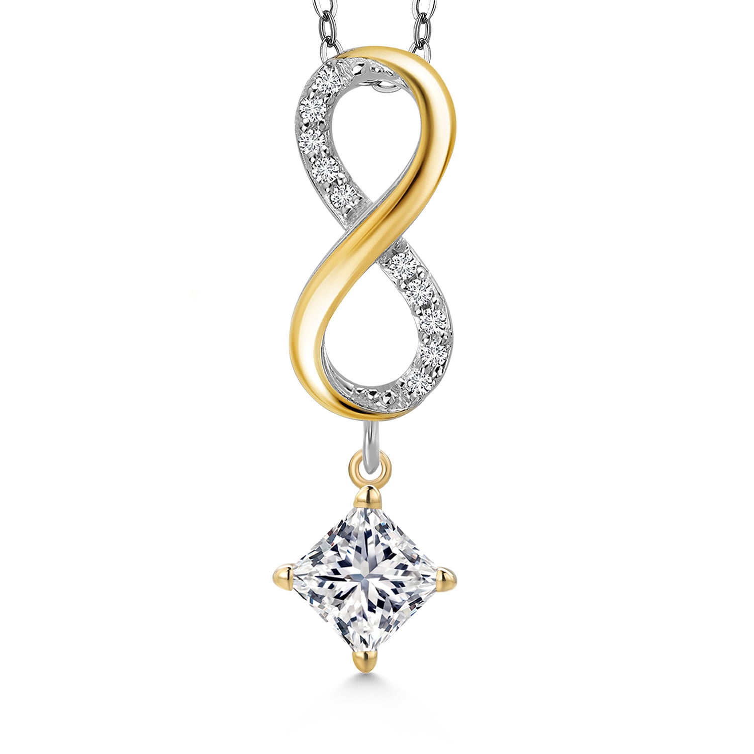 Gem Stone King 1.52 Cttw Lab Grown Diamond Pendant Necklace for Women | 925 Silver and 10K Yellow Gold | Gemstone April Birthstone | Princess 5MM | DEF Color | VVS-VS Clarity | With 18 inch Chain