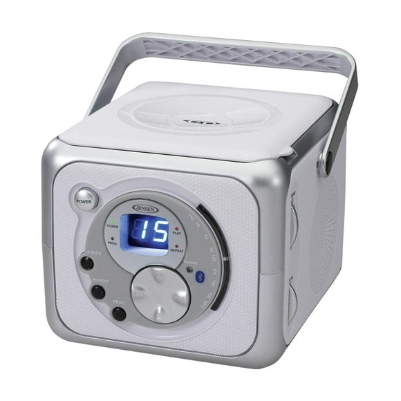 Jensen FM Stereo CD555 Bluetooth Boombox, Plata, 7.00 x 9.75 x 6.00 pulgadas