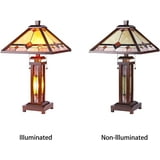 ZELLA Tiffany-style Mission 3 Light Double Lit Wooden Table Lamp 15