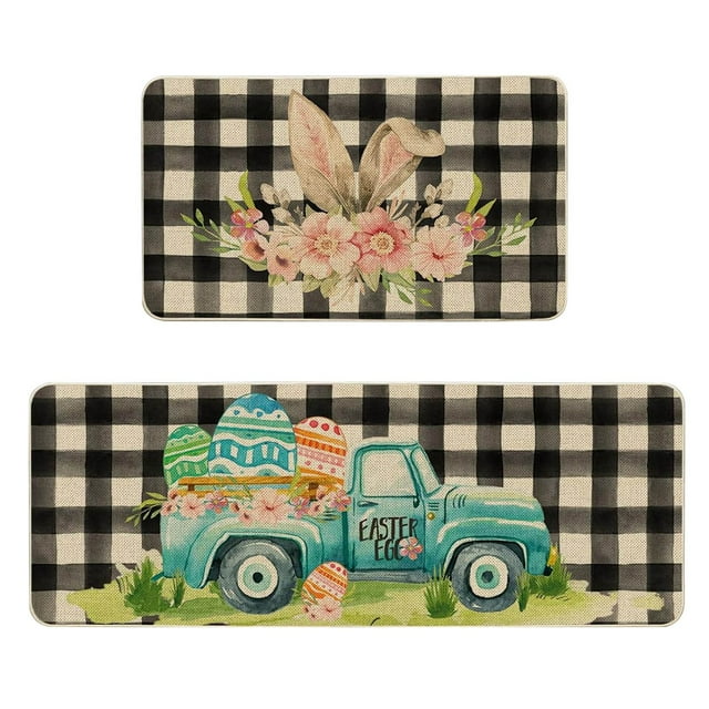 Binwennn Knitted Throw Blankets for Couch Dining Carpet Throw Blanket Fall Easter Floor Mat Two Piece Set Decoration Eggs Bunny Rabbit Ears Easter Kitchen Mats Set Of 2 Spring Home Low Profile