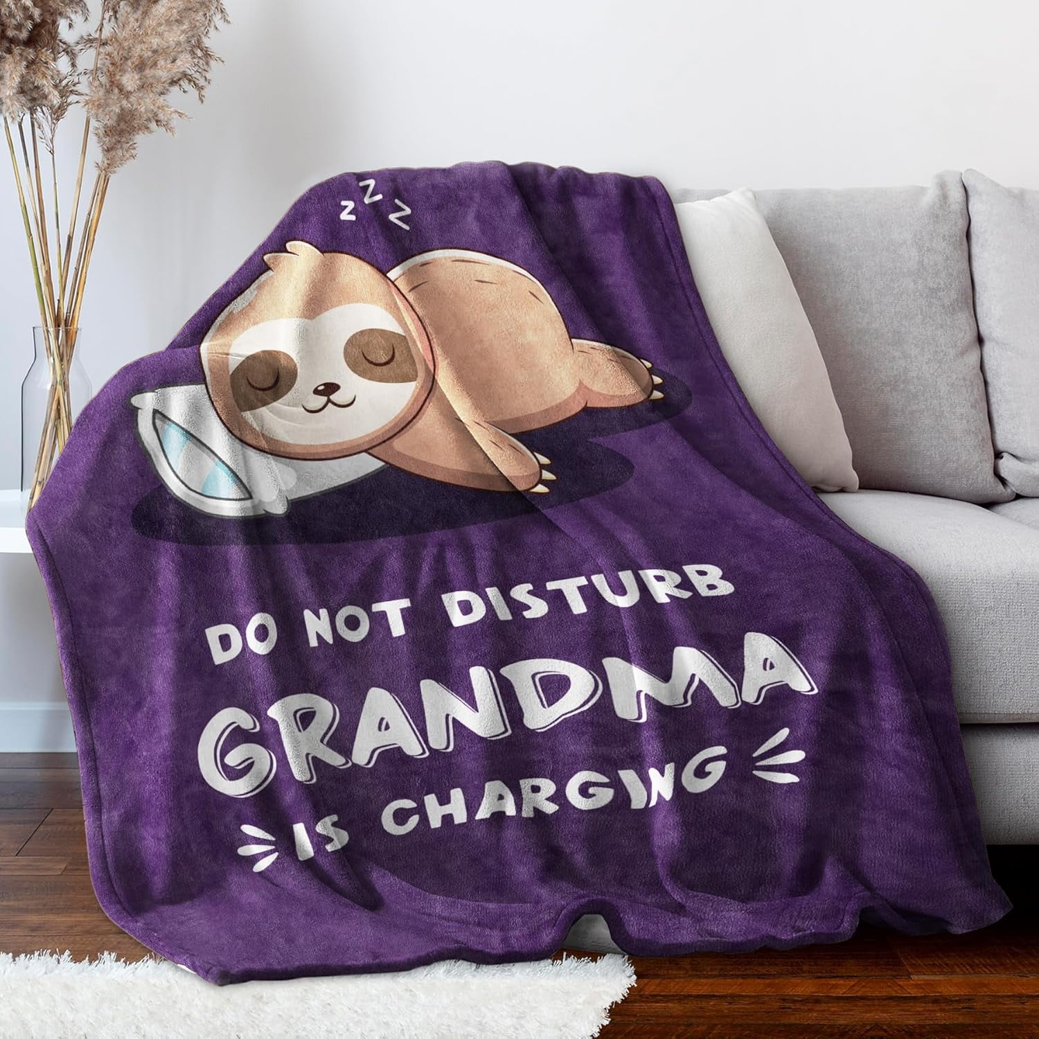 Funny Grandma Birthday Gifts, Grandma is Charging Sloth Blanket, Gift for Grandmas from Grandkids, Grandmas Gifts for Christmas Mothers Day, Super Soft Blanket for Grandmother