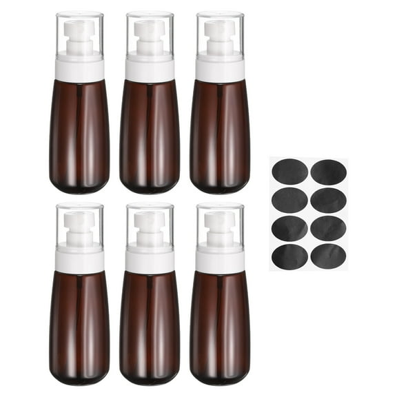 6Pcs Small Spray Bottles, 100ml/3.4 oz Travel Size Spray Bottle Fine Mist with Labels (Brown/Clear)