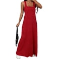 thumbnail image 2 of Women'S Two-Piece Sleeveless Square Neck Tank Maxi Dress with Built-in Crop Top Red XL, 2 of 9