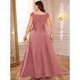 thumbnail image 2 of Dusty Pink Plus Size Sleeveless Sequin Lace Bodice Satin A-Line High Slit Formal Evening Gown, 2 of 7