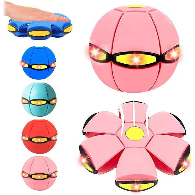 1PCS,Magic Bouncing Ball, Bouncy Balls, Magical Flying Saucer with 6 LED Light, Family and Pet Interactive Toys, Safe & Durable Dual Form Freely Switchable for Indoor & Outdoor Use.,Pink