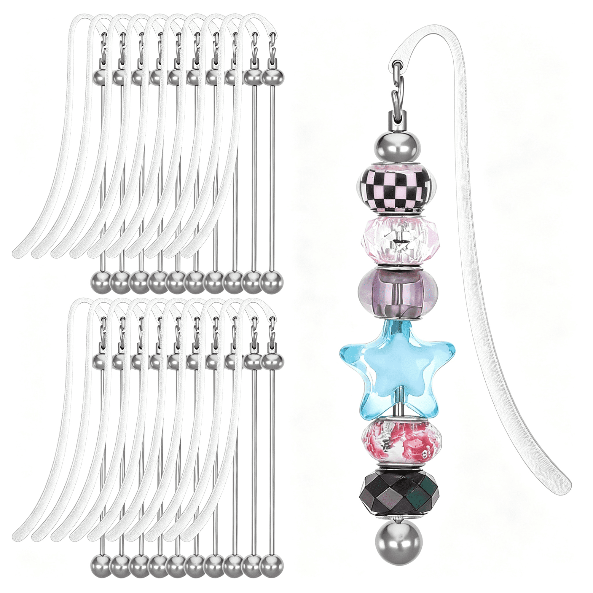 CCOCC Beadable Bookmarks 20Pcs Beaded Bookmark Diy Metal Blank Bar Bulk for Beads Craft Jewelry Pendant Charm Gift Beaded for Diy Making Craft Book Lover Student Teacher Office Supply Beading Mark