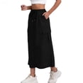 thumbnail image 2 of Cargo Skirt for Women Casual High Waisted Straight Maxi Skirt Comfy A-Line Long Skirt Trendy Summer Work Skirts Black S, 2 of 5