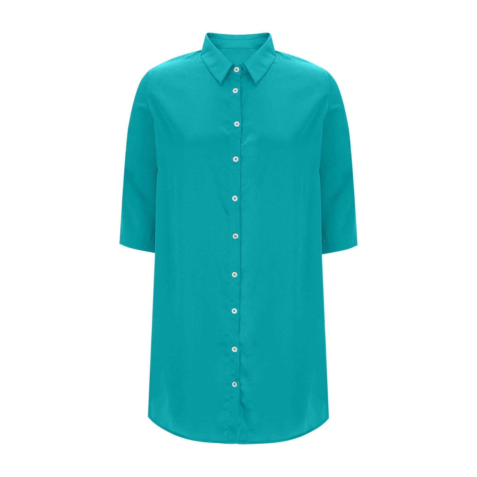 JGGSPWM Women's Casual Button Down Maxi Shirt Dress 3/4 Sleeve Solid Turn  Down Collar Shirt Tunic Long Dress Green XL - Walmart.com