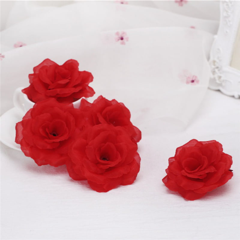 Bulk 2/5Pcs 4" Artificial Large Rose Fabric Flower Heads for Wedding Home Decor 