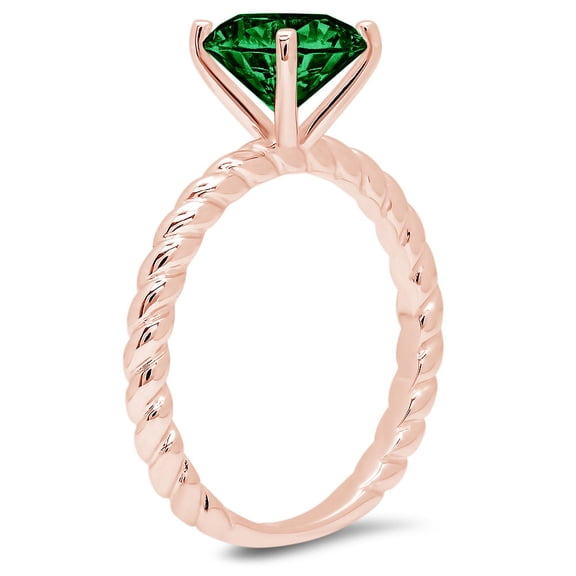 2 ct Round Cut Simulated Emerald Solitaire Engagement Ring for Women in 18K Rose Gold