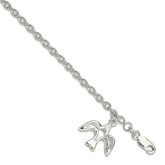 925 Sterling Silver Polished Dove Charm Bracelet 7 Inch Lobster Claw 17mm Wide Charm Bracelet for Women