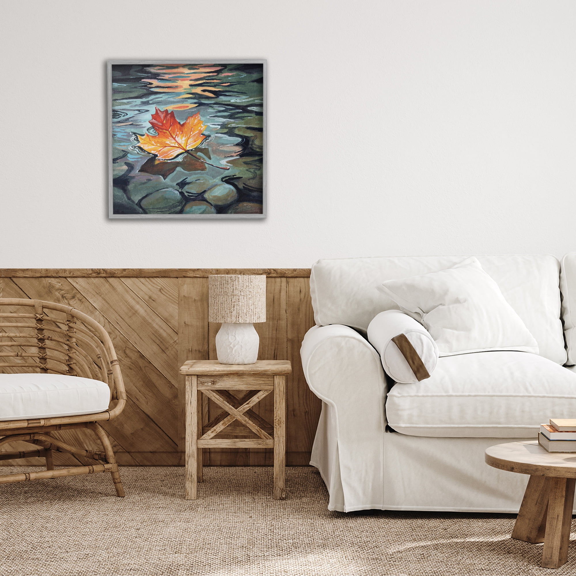 Stupell Industries Maple Leaf Floating in Stream Gray Framed Giclee Art, design by Kate Jarvik Birch