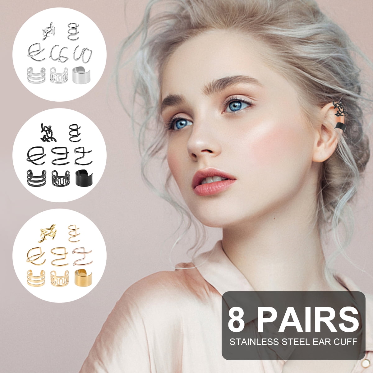 GUSTVE 8 Pairs Ear Cuffs in 8 Styles for for Women Girls Cartilage Clip