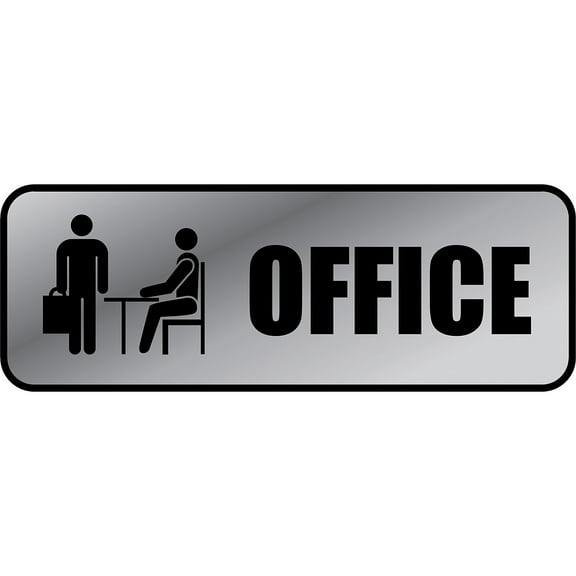 Cosco Sign Brushed Metallic OFFICE 9"L x 3"H Black Text Set of 3(098209PK3)