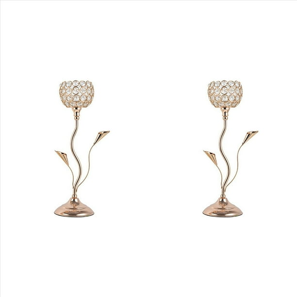 2X Candelabro de Cristal Dorado, Candelabro con Forma de Flor de Hierro, Pequeño Juego de Candelabros Vintage para Centro de Mesa,L