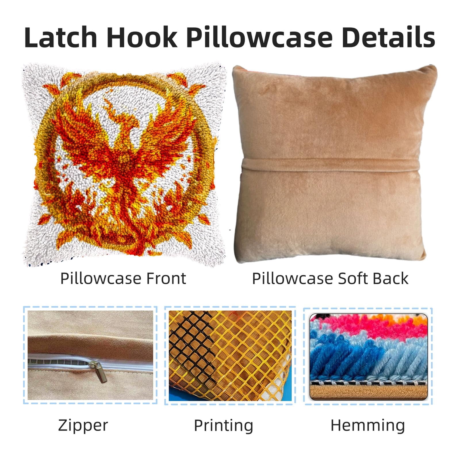 Golden Yellow Bird in Circle DIY Latch Hook Pillow Kits for Adults Printed Pillowcase Crochet Yarns Hooking Handmade Pillow Cover Cushion for Home Sofa Decoration 17x17inch(1)