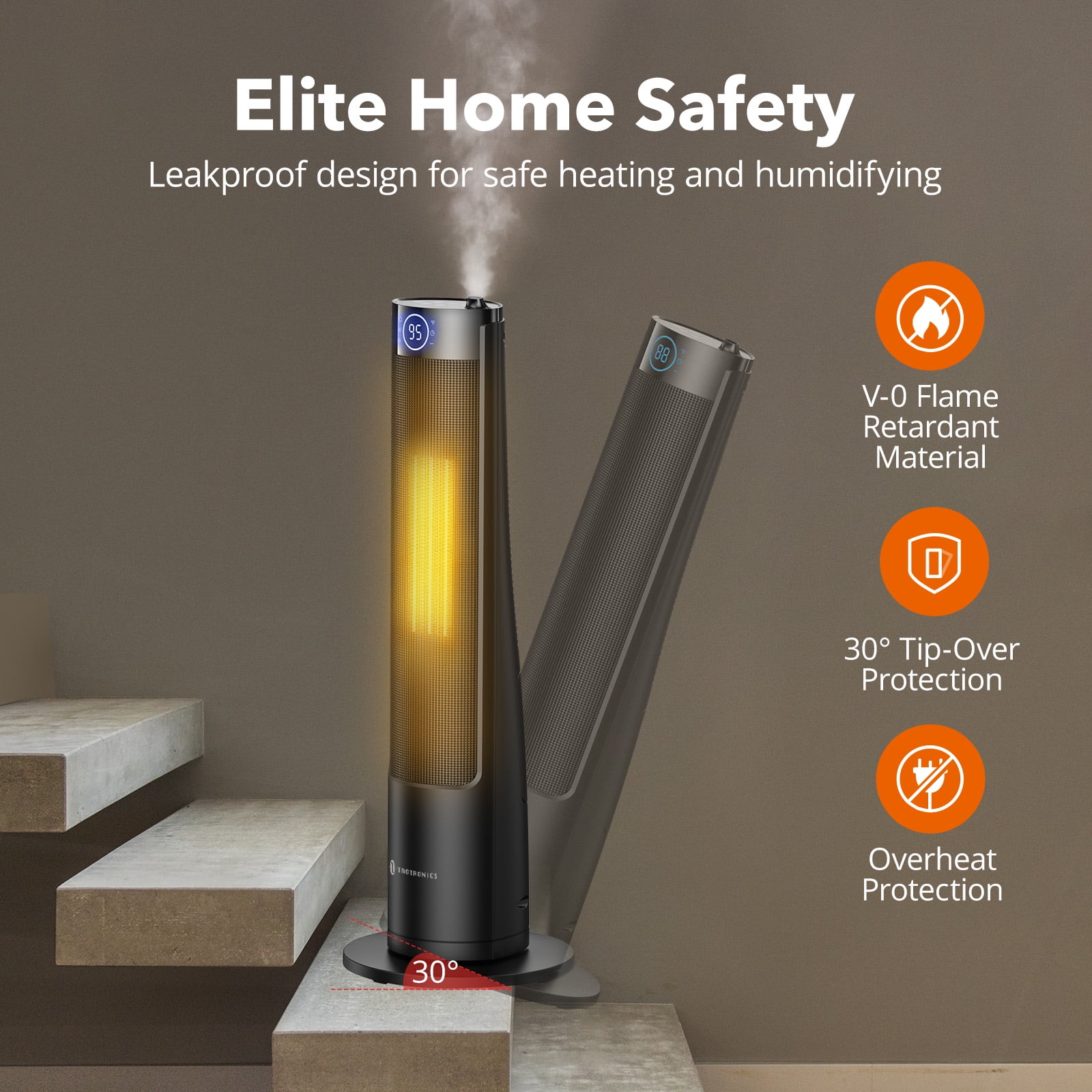 TaoTronics 30 Space Heater Humidifier, 1500W Whole Room Heater With 1L