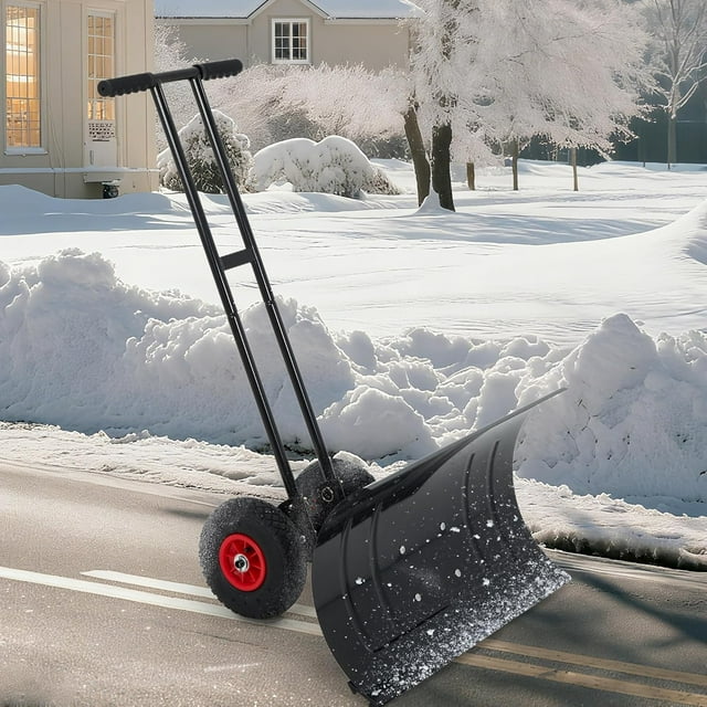 Twister.CK Pelle à Neige de 40 Pouces avec Roues, Pelle Pousse-Neige Ergonomique avec Déneigement, Poignée à Angle et Hauteur Réglables, pour Entrée, Trottoir, Noir