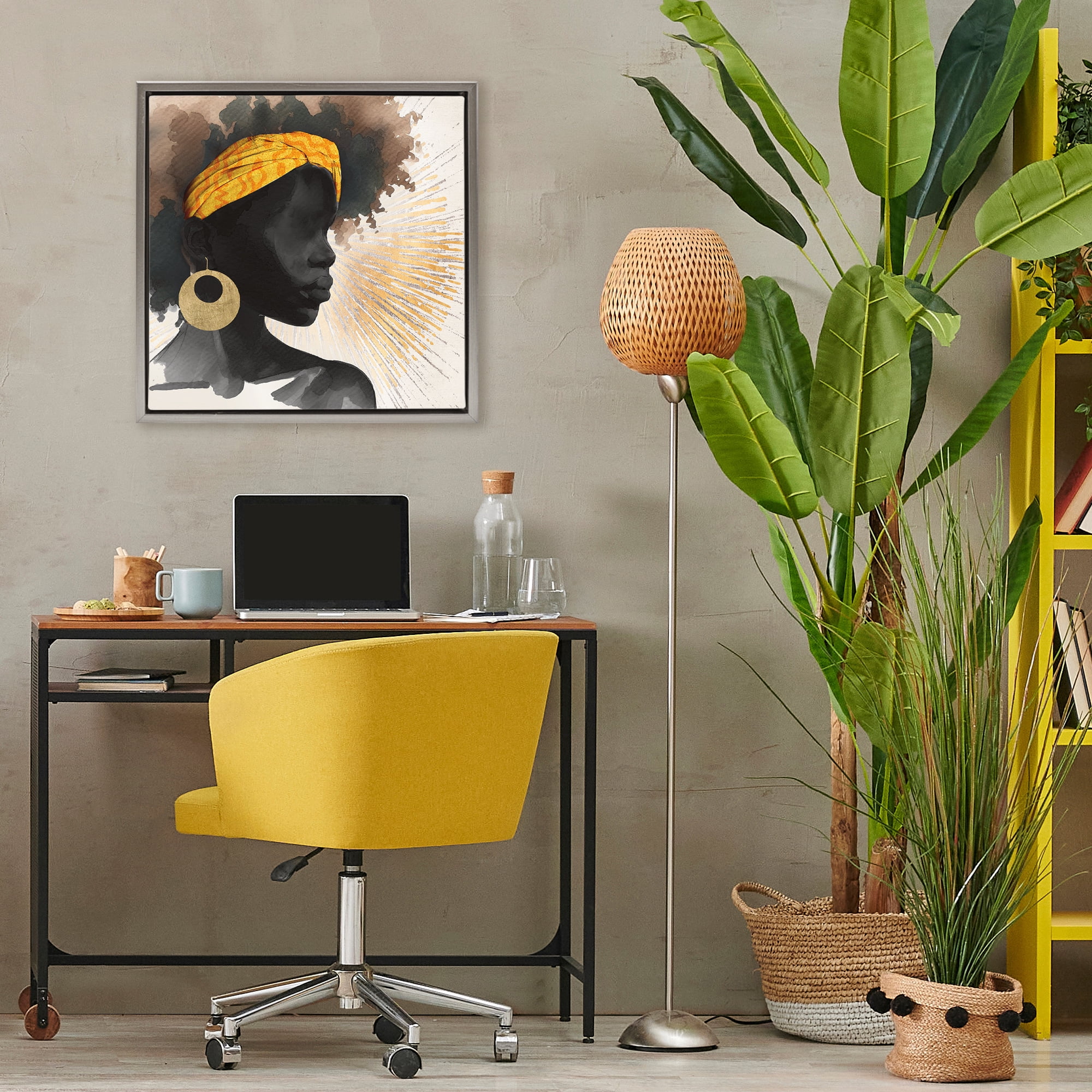 Stupell Industries Sunburst Silhouette with Headwrap Gray Framed Floater Canvas Wall Art, design by CAD Designs