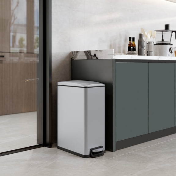 Innovaze 11.9 Gallon Trash Can, Stainless Steel Step on Slim Kitchen Garbage Can, Silver