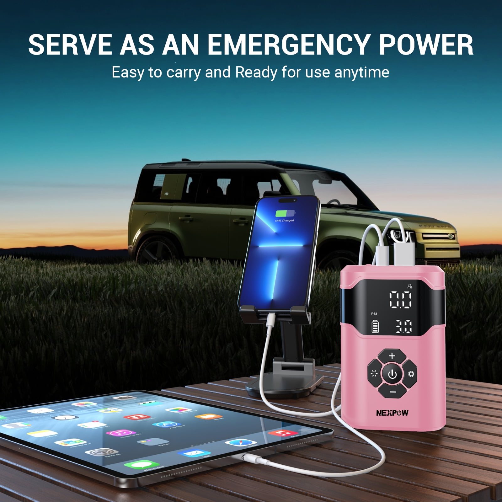 NEXPOW Tire Inflator Portable Air Compressor, 150 PSI Air Compressor for Car Tires with Dual-Screen Display, 3X Fast Inflation Portable Bike Pump for Car, Motorcycle, Bike, Ball, Pink
