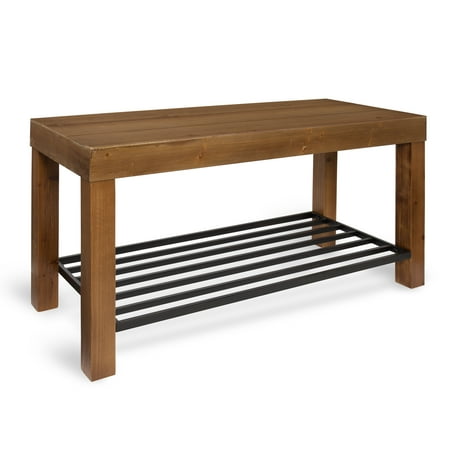 Walmart Entryway Furniture Kate and Laurel Jeran Entryway Farmhouse Bench with Iron Shoe Shelf, Rustic Brown Wood with Black Metal ()