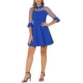 thumbnail image 2 of INSPIRE CHIC Women's Dress Mesh Sheer 3/4 Sleeves Keyhole A-Line Party Mini Dress S Royal Blue, 2 of 5