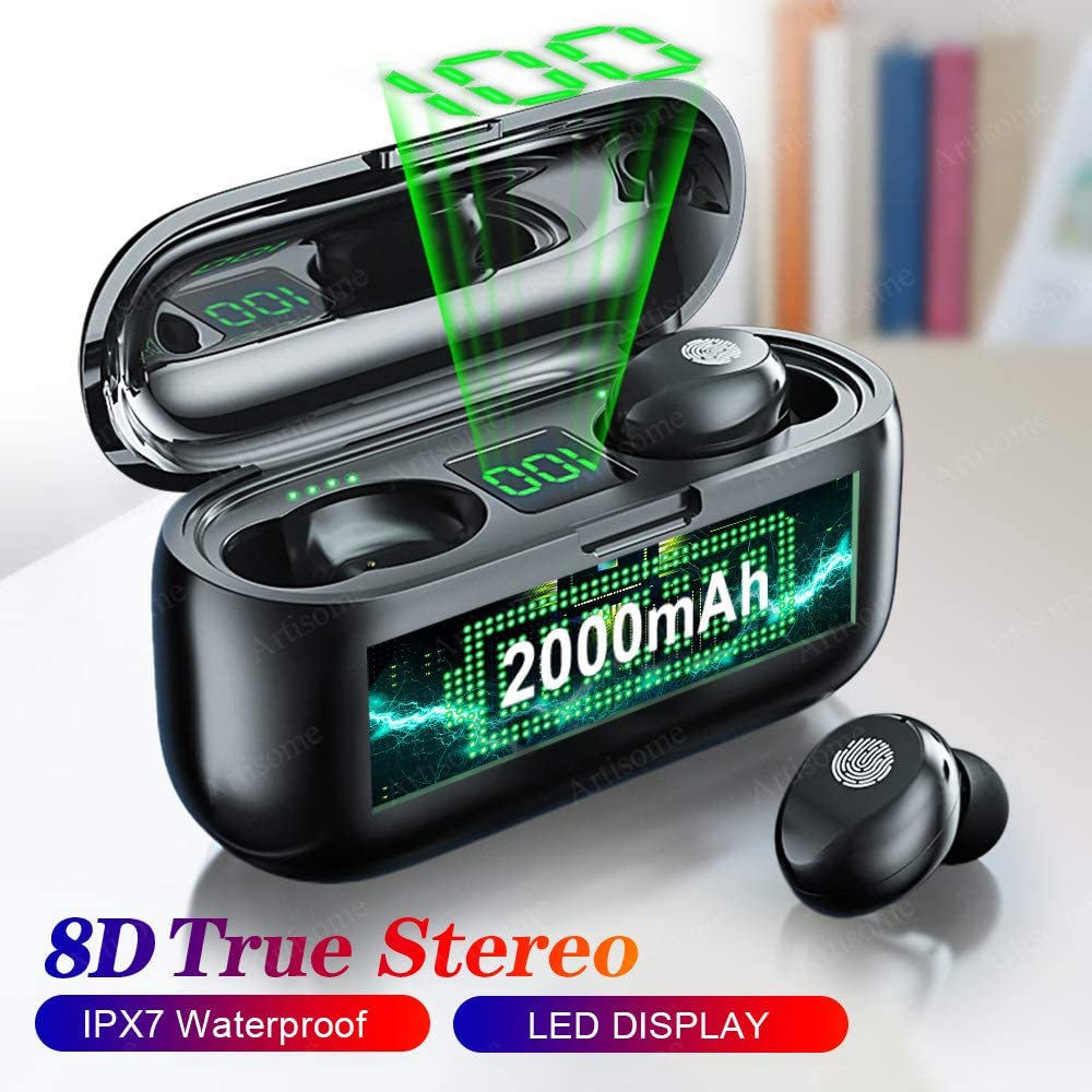 True Wireless Earbuds Bluetooth 5.0 HiFi Stereo Bluetooth Earphone Wireless Mic Bluetooth Earbud Binaural Calls, Waterproof Bluetooth Headphones with Charging Case,2000mAh Power Bank Headset - image 2 of 8