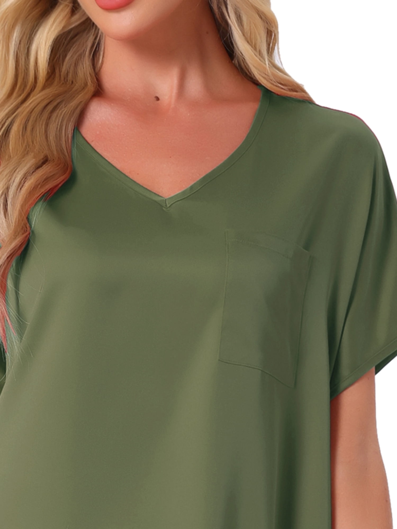 DARING DIVA Women's Satin Nightgown Short Sleeve Thigh Length Sleepdress S Green
