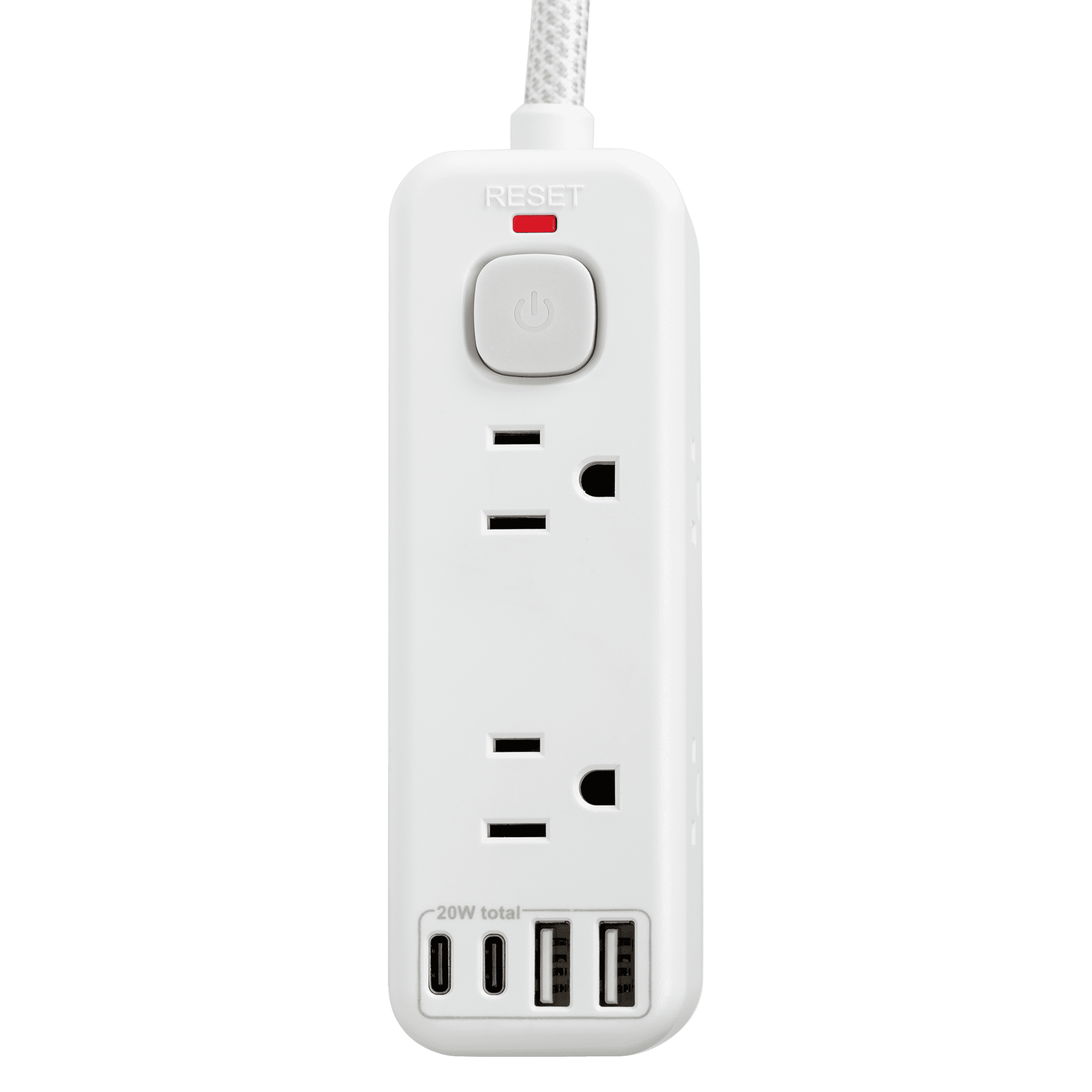 Hyper Tough USB Power Strip, 3ft Extension Cord, 6 Outlet, USB-A, USB-C, 900J Surge Protector, White