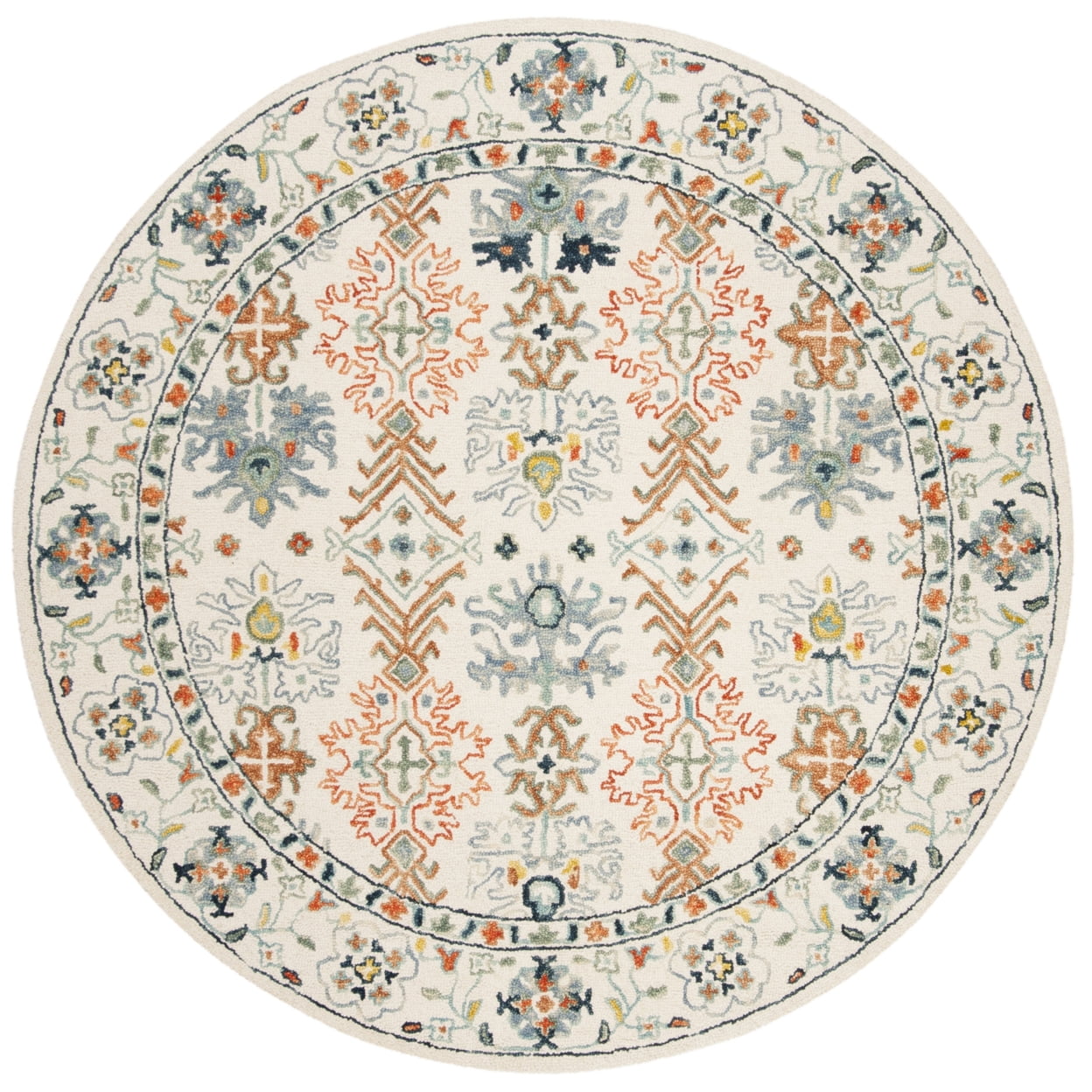 SAFAVIEH Aspen Brooks Southwestern Area Rug, Ivory/Blue, 5' x 5' Round