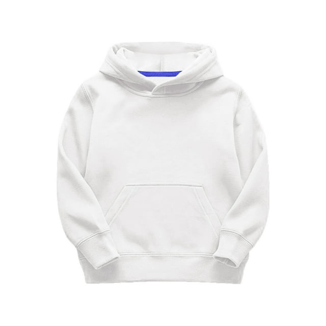 PMVFHDE Chandails en Molleton à Col Rond pour Filles Enfants Garçons Filles Manches Longues Unies Patchwork à Capuche Épaissi Chaud Chandail Blouse Hauts Tenues Vêtements Blanc, 12-18 Mois