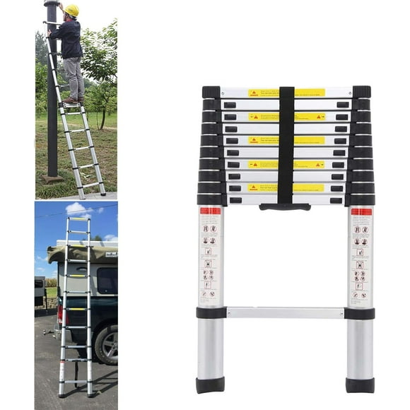 10.5 Feet Extension Ladder Aluminum Telescoping Style 330lb Max Load Folding Collapsible Portable Light Weight for DIY Builder Roof Work Indoor Outdoor