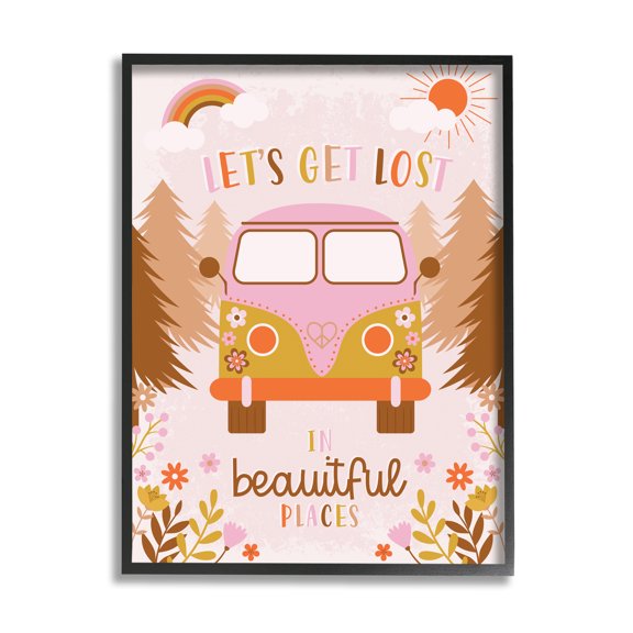 Stupell Industries Let's Get Lost Phrase Adventure Peace Flowers Van, 11 x 14, Designed by Angela Nickeas