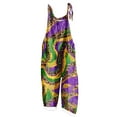 thumbnail image 2 of DDAPJ pyju Mardi Gras Jumpsuit for Women Carnival Themed Mask Print Casual Loose Adjustable Straps Wide Leg Rompers Holiday Parade Party Overalls Z-Purple M, 2 of 5