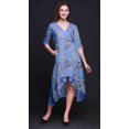 thumbnail image 2 of Bimba Cotton Blue Blossom & Pin Tailed Whydah Bird Printed Ladies Asymmetrical Pocket ShiftÂ&nbsp;DressÂ&nbsp;Short Sleeve V Neck MidiÂ&nbsp;Dress-XXX-Large, 2 of 5