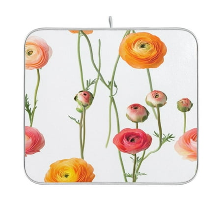 

Dish Drying Mats Double Sided Reversible Kitchen Drying Mat with Hanging Loop Orange and Pink Ranunculus