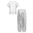 thumbnail image 2 of Miutii Modern Jazz Hip Hop Dance Outfit for Kids Boys Girls Shiny Metallic Short Sleeve T-Shirts with Pants Set Silver 13-14, 2 of 5