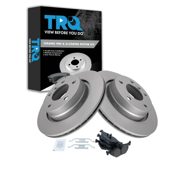 TRQ Rear Brake Pad & Rotor Kit Brake Pads Brake Rotor Ceramic Premium G-Coated Fits Select 2000 BMW 323Ci 323i 328Ci 1999-2000 328i