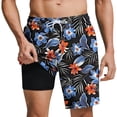 thumbnail image 3 of WAENQINLA Men's Swim Shorts Tropical Graphic 2 in 1 Beach Board Shorts Summer Casual Elastic Waisted Drawstring Swim Trunks ,Size S-2XL, 3 of 7