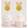 thumbnail image 1 of Darling Souvenir, Glitter Gold Easter Bunny Rabbit Cupcake Toppers Dessert Decoration Cupcake Toppers - Pack Of 20, 1 of 1