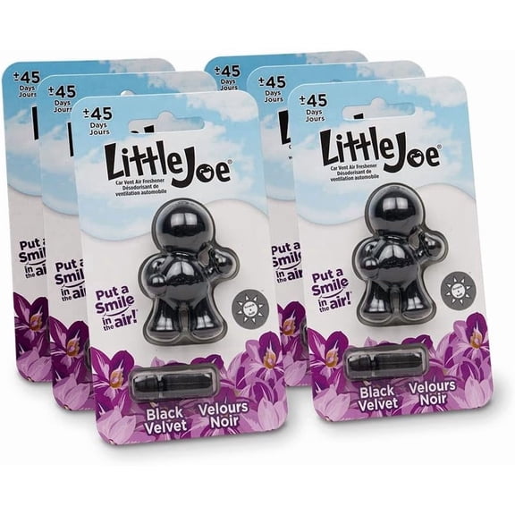 Little Joe 96405-6PK Black Velvet Scent, Car Air Freshener, Clips to A/C Air Vent, Alcohol-Free Fragrance Oil, Non-Hazardous and Non-Toxic Plastic, Set of 6