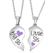 Big Sis & Lil Sis Gifts Heart Necklace Set, 2 Sister Necklaces for Teens & Girls, Big & Little Sisters Christmas Jewelry Presents, Stocking Stuffers, Twins Gifts (Purple)
