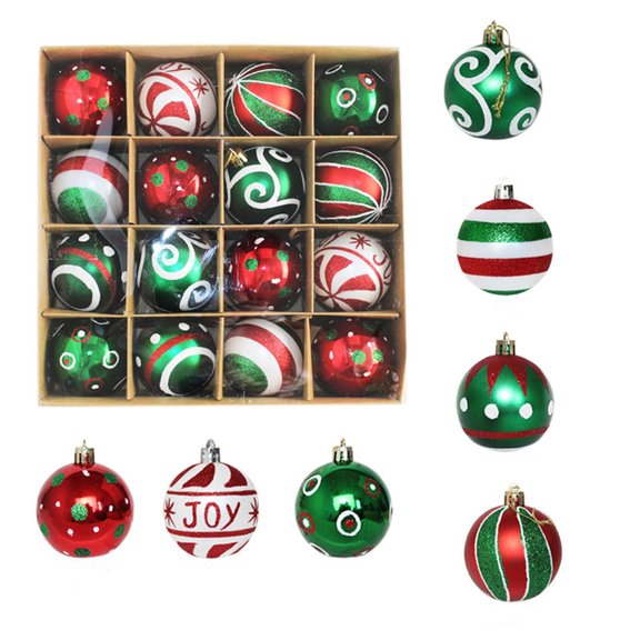 HongHeng Clearance Under $2.00 Christmas Tree Pendant Christmas Gift Box Set Painted and Electroplated Round Pendant Electroplated Christmas Decoration