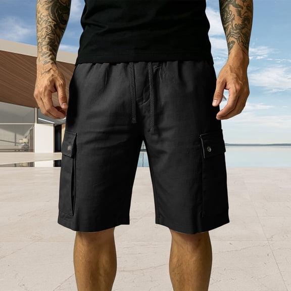 Men Summer Casual Lightweight Cargo Shorts with -Pocket Utility Design for Everyday WearBlackXXL