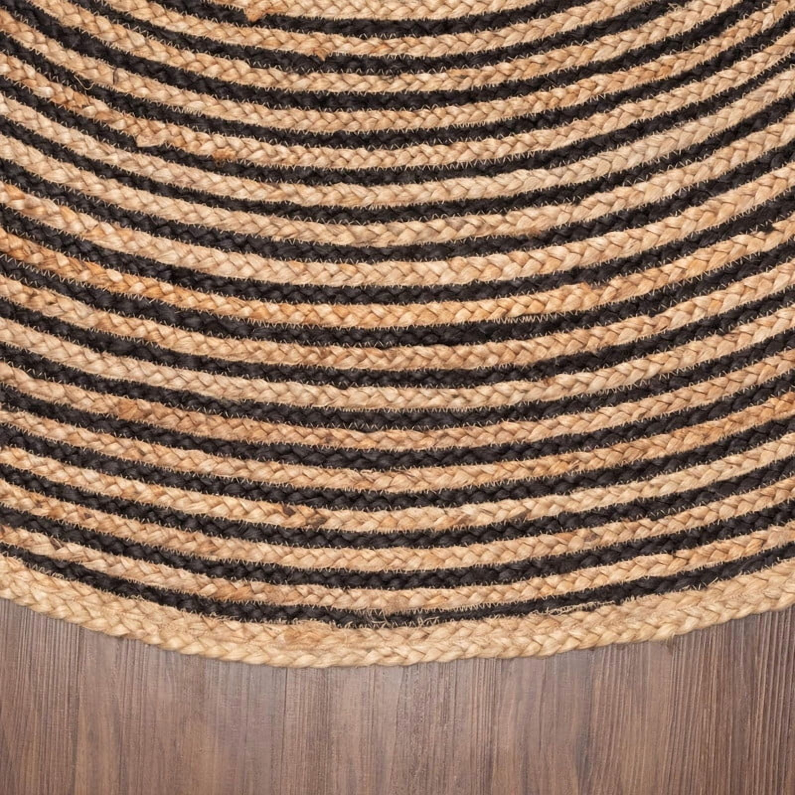 Jute Round Natural Braided Reversible Area Rug , Eco Friendly Rustic Farmhouse Boho Carpet for Living Room, Bedroom, Kitchen, Dining, Black, 4 FT