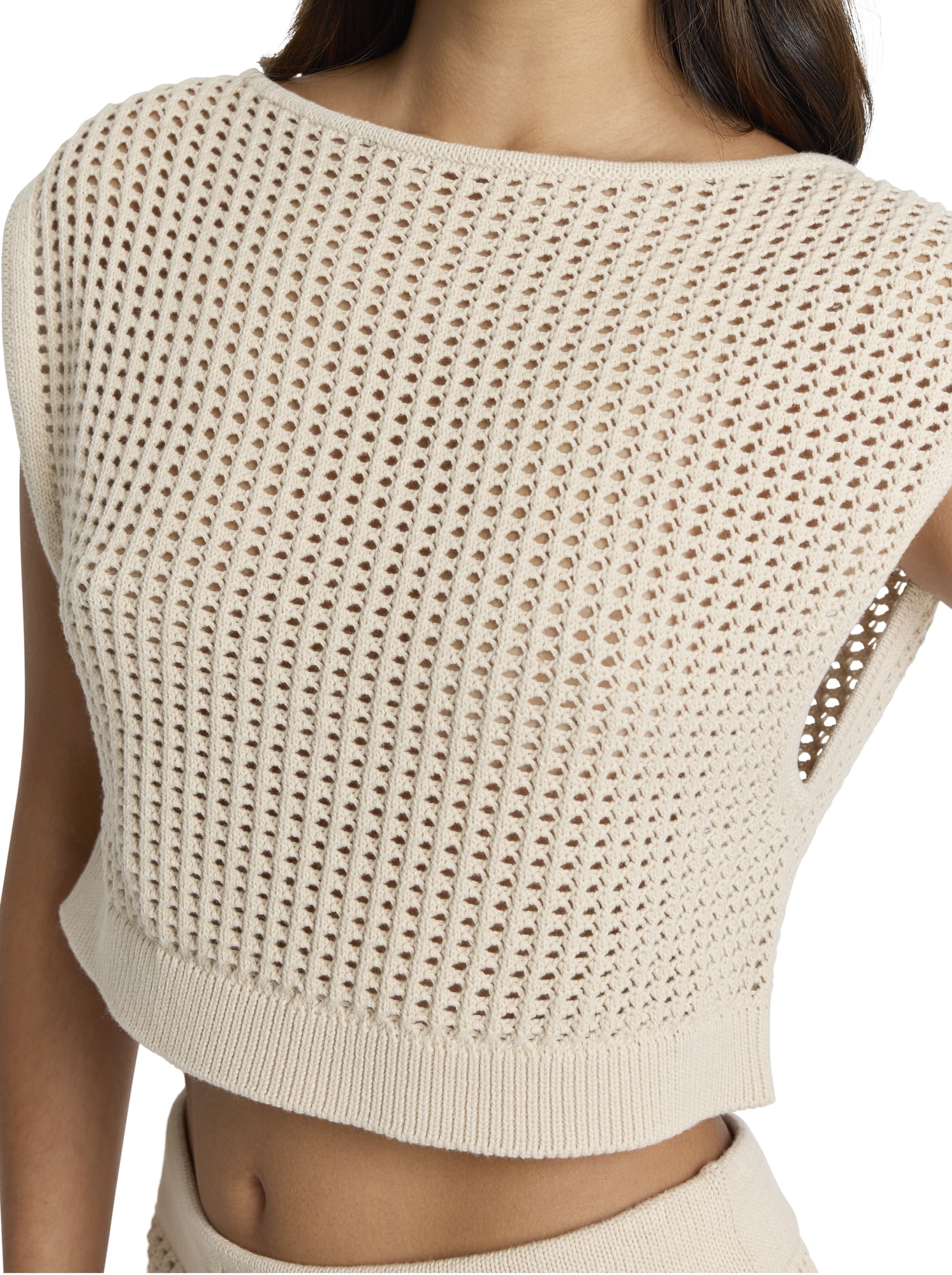 Mills by Millie Bobby Brown Women's Boxy Crochet Sweater Top, Sizes XXS-XXL
