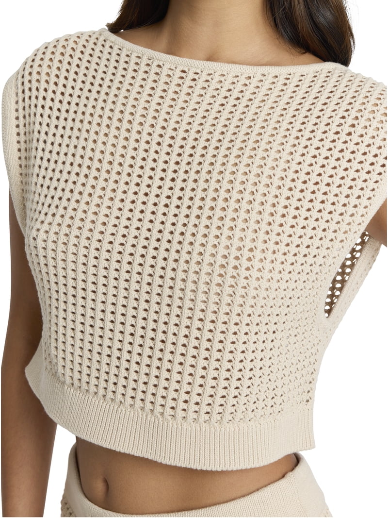 Mills by Millie Bobby Brown Women's Boxy Crochet Sweater Top