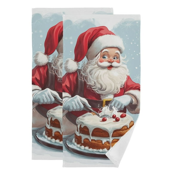 Cute Santa Baking Christmas Hand Towel Absorbent Bath Towels for Bathroom Sports Gym 28" x 14" Set of 2